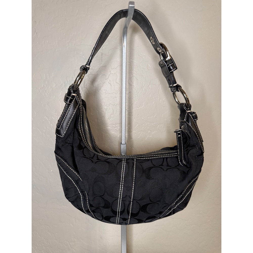 Coach Signature Ergo Black Canvas Leather Hobo Shoulder Bag 10078